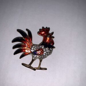 vintage unbranded piece jewelry Pave Rhinestone multicolor Enamel Rooster Brooch